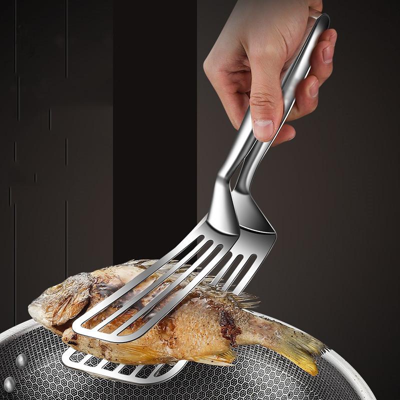 Stainless Steel Frying Shovel Clip Multifunctional Steak BBQ Tongs Frying Fish Spatula Clip Bread Clip Food Tongs Kitchen Tool