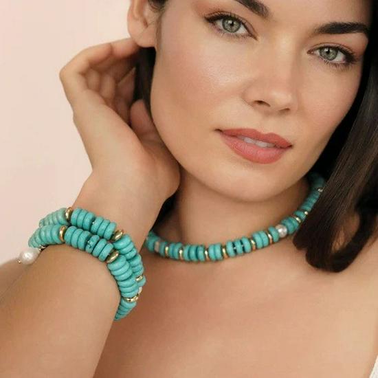 European and American Style Turquoise Multi-layer Stackable Necklace with Abacus Beads