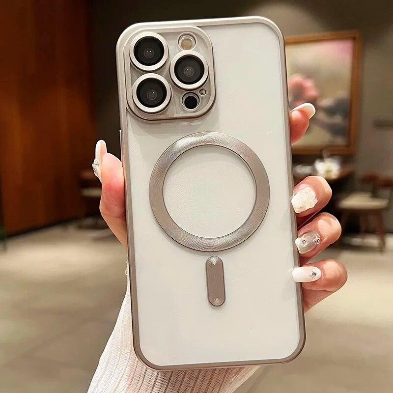 Magnetické pouzdro pro Magsafe Wireless Charger Case Matné pokovování Silikonové měkké pouzdro pro iPhone 15 14 Plus 13 12 11 Pro Max Clear Ultra tenký zadní kryt