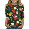 Christmas Day Print Tops For Youth Girls 5-16 Years Round Neck 3/4 Sleeves T-Shirts Trendy Tops Outfit Tees