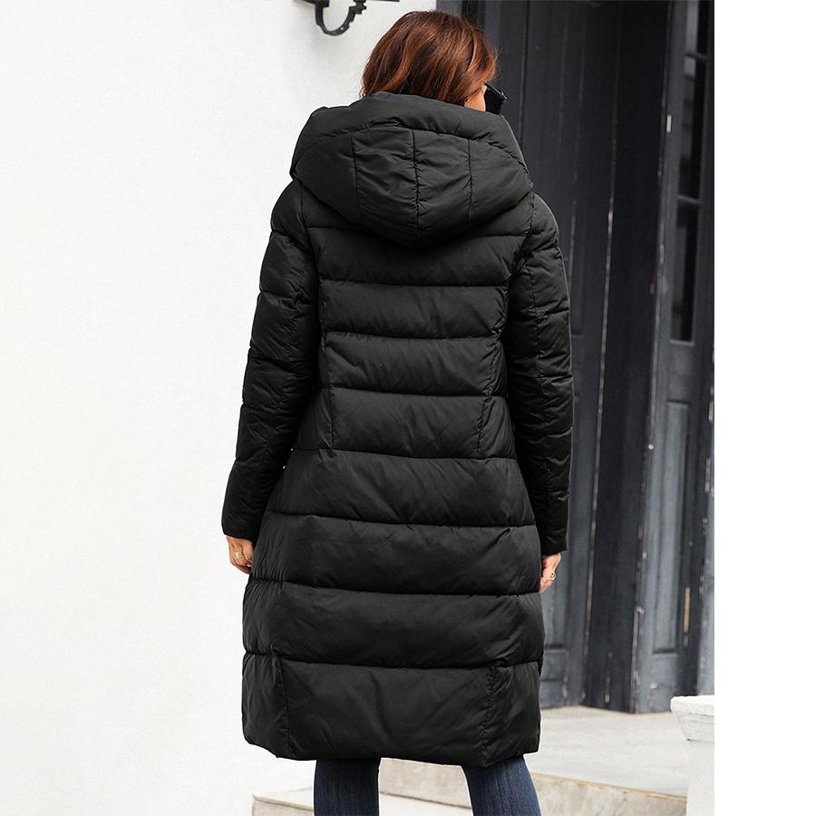Winter Women'S Long Outdoor Warm Coats, Thickened Knee-Length Hooded Coat Women'S Winter, Long Sleeve Zip-Up Jackets With Pockets, Casual Outerwear