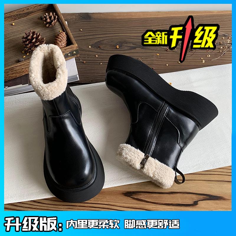 Thick-soled Snow Boots for Women In the Winter of 2025, New Round Head Height Increase, Small Man with Velvet To Keep Warm, Northeast Large Cotton S