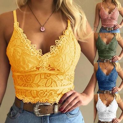 Frauen Mode Tiefem V-ausschnitt Floral Spitze Bh Sexy Spaghetti-trägern Unterwäsche Sommer Schlank Push-Up Crop Top Aushöhlen ärmellose Bh Weste S-2XL