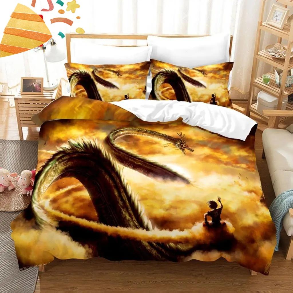 2026 Hot Sale Japanese Anime Dragon Ball Son Goku Bedding Set Quilt Cover Twin Full Bedroom Bed Decor for Teens Best Gifts