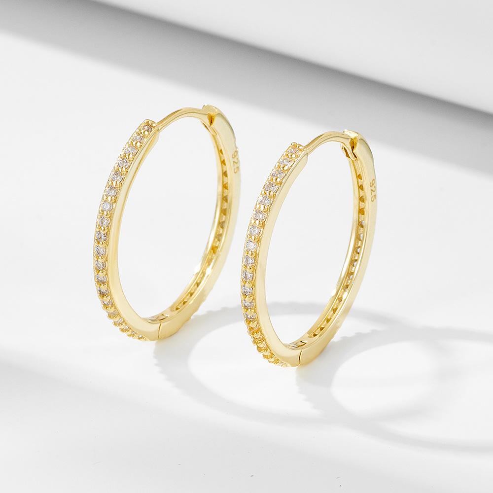 925 Sterling Silver 14K Gold Plated Geometric Hoop Earrings Zircon-encrusted Trendy Women s Anniversary Earrings золотой