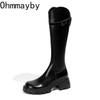 Women Knee High Boots Fashion Knight Long Booties Square High Heels Autumn Winter Warm Short Plush Shoes
