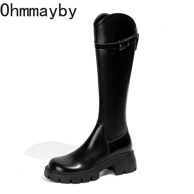 Women Knee High Boots Fashion Knight Long Booties Square High Heels Autumn Winter Warm Short Plush Shoes