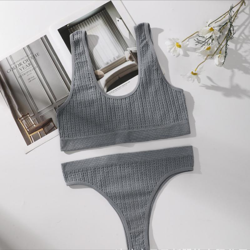Set sutien fără cusături pentru femei Tanga cu nervuri Lenjerie intima cu talie înaltă Sutien fără sârmă pentru femei Sutien sport confortabil Set lenjerie sexy
