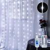 300 LED Copper Wire Curtain Lights, 3x3m, USB, with Eight-Function Remote for Outdoor Waterproof Christmas Decoration