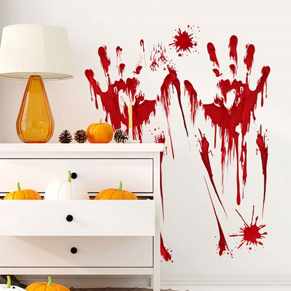 Waterproof 3D Widnow Decor Blood Handprint Wall Stickers Horror Finger Foot Halloween Decor