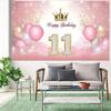 2D Happy 11th Birthday Backdrop Pink Gold Glitter Balloon Banner