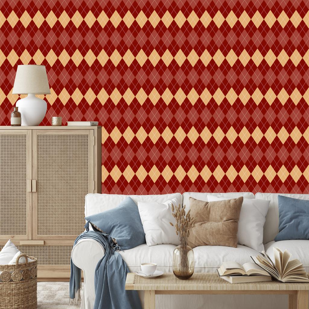 Autumn Plaid Wallpaper Red and Cream for Living Room and Bedroom 50x1000