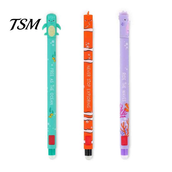 Bolígrafo Borrable 3 Piezas Bolígrafos de Tinta Gel Caballo de Mar Dibujo Animado Pez Payaso Tortuga Consciente con Medio Ambiente con Borrador Incorporado Rollerball para la Escuela