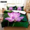 Pink Lotus Queen Bedding Set Green Duvet Cover Set Kids Bedding Digital Printing Bed Linen King Size Duvet Cover Set Bedding Set