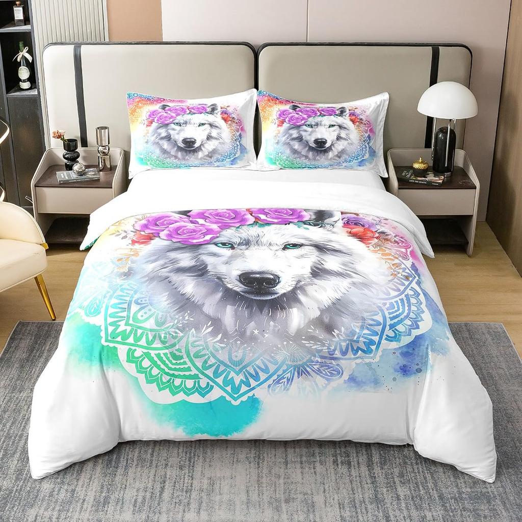 Wolf Bedding Sets Twin Queen King Size Wild Animal Theme Duvet Cover Set For Kids Teens Adults Room Decor 2 Pillowcases No Quilt