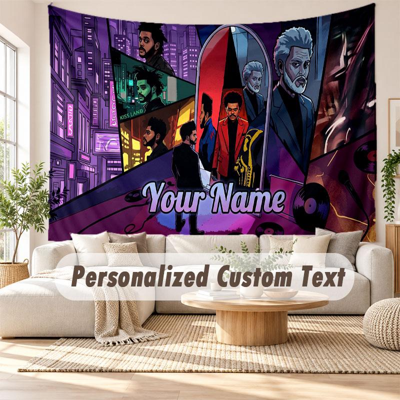 Arazzo da Parete con Nome Personalizzato, Arazzo Decorativo Sfondo The Weeknd per Dormitorio Casa