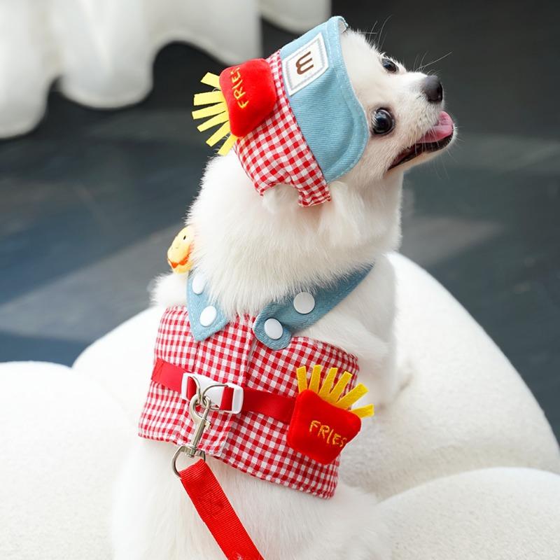 Pet Dog Chest and Shoulder Straps, Leash, Sun Hat Set, Cat and Dog Clothes, Going Out Cat