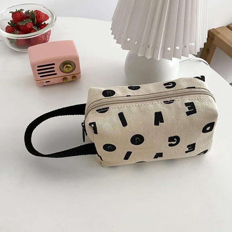 Letters Print Women Canvas Cosmetic Bags Cott Cloth Make Up Bag Pouch Little Handbag Clutch Travel Organizer Case For Girls