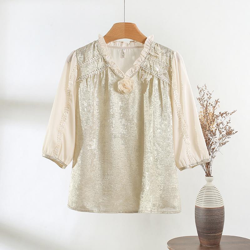 

2025 early spring new shirt Korean version of pearl chain temperament versatile shirt fashionable and capable outerwear women s top XXXL [Recommended 138-75kg]