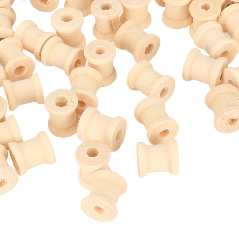 300Pcs Polished Wooden Bobbins Unfinished Barrel Shaped Spools Smooth Empty Wood Spools DIY Craft