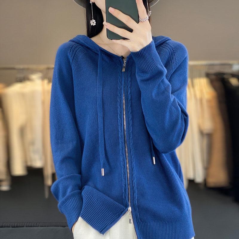 Suéter para mulheres com capuz e zíper cardigan moda suéter feminino lazer suéter plus size
