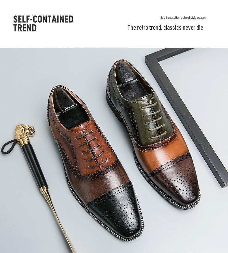 Trendy Men's Spliced Leather Oxford Shoes - Fashionable European & American Style, Large Size Available