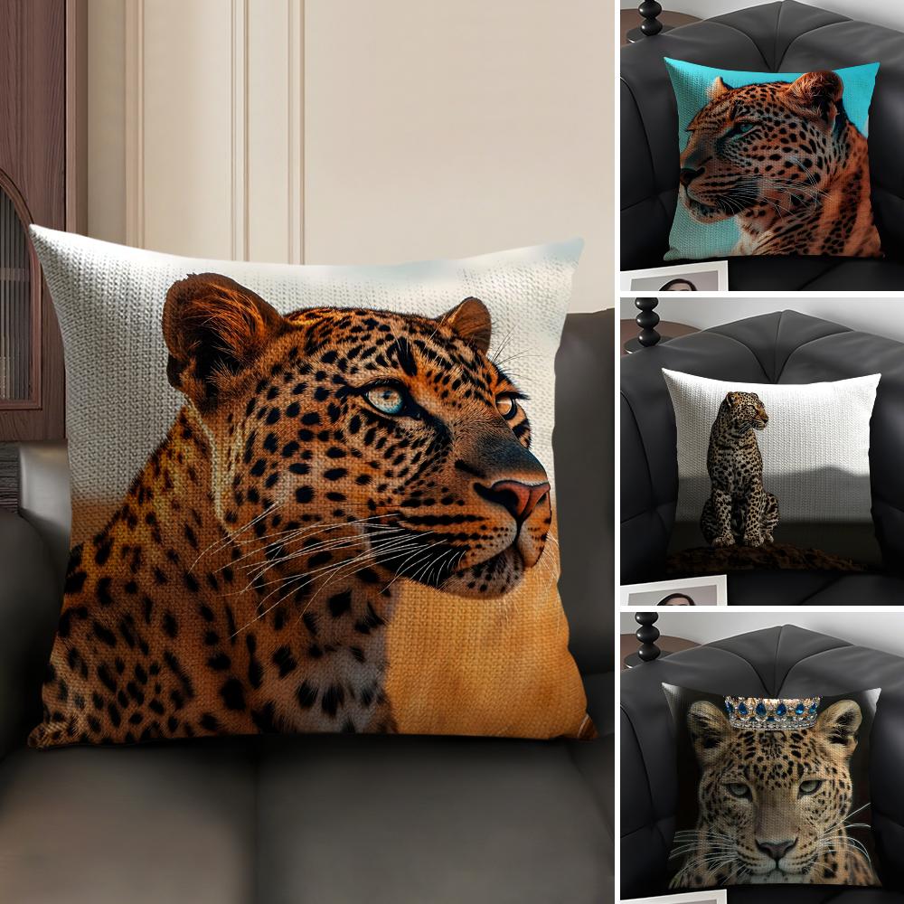 Leopard Cool Cushion Cover Natural Linen Organic Fabric DoubleSided Printing Sofa Home Decor Gift Pillow Case