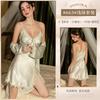 Sexy women's pajamas premium pure lace suspender nightdress with chest pad long-sleeved loungewear set