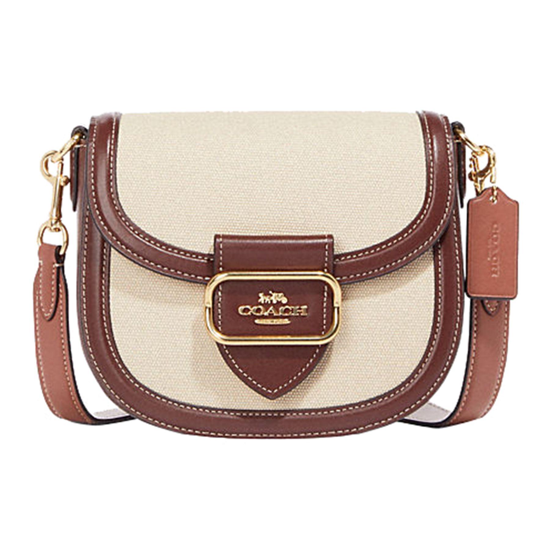 

Coach Morgan 20 Metal Logo Flap Buckle Leather And Fabric Saddle Bag Crossbody Bag Women bags Red Beige CH183-IMNAM Basic Set (Bag+Dust Bag)