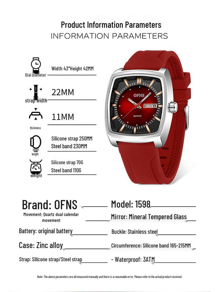 OFNS Men's Trendy Quartz Wristwatch: Steel Band, 3D Scale, Business Casual, Waterproof, Luminous.