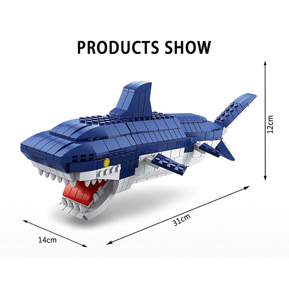 1000 Stück 6 in 1 Ozeanhaie Meereswelt Bausteine Unterwassertiere Wale Seepferdchen Kreation Ziegelsteine Pädagogisches Spielzeug für Kinder