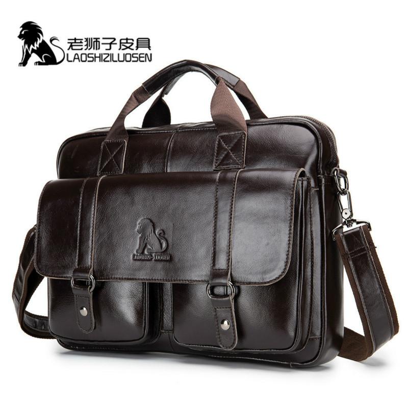 Men's Briefcase 100% Genuine Leather Business Large Capacity Handbag Waterproof