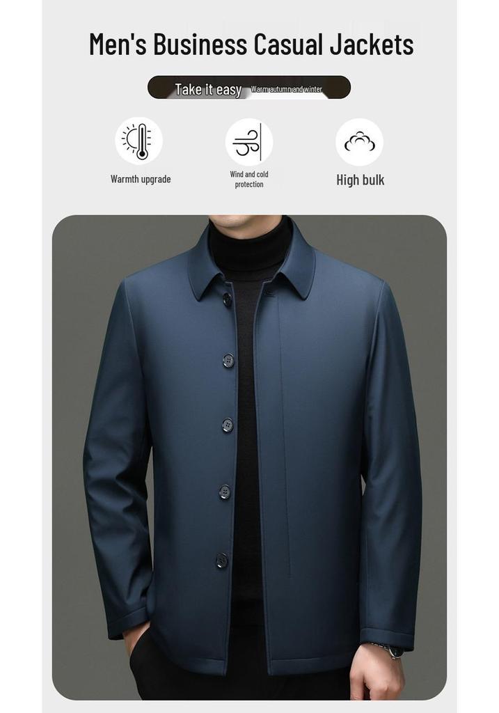 Men's Wool-Lined Cotton Jacket: Winter Business Casual, Thickened Lapel for Middle-Aged Men