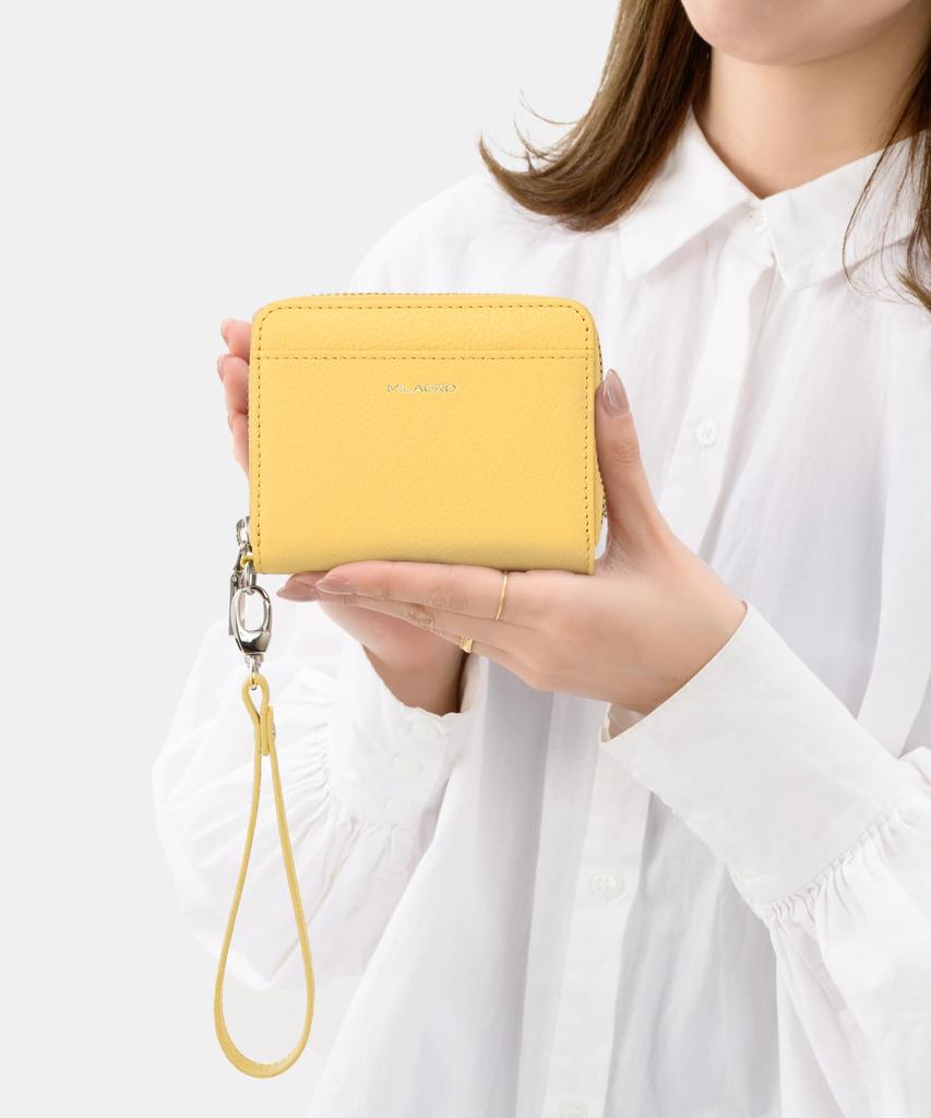 Milagro Round Zip Accordion Compact Wallet In Shrink Leather with Strap (Wallet, Mini Wallet, Card Case, Coin Purse, Billfold, Card Holder, Leather)