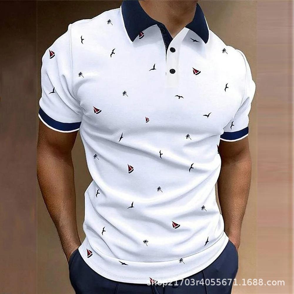 Golf Flag Print Short Sleeve Polo Shirt, Stylish Casual Top for Men