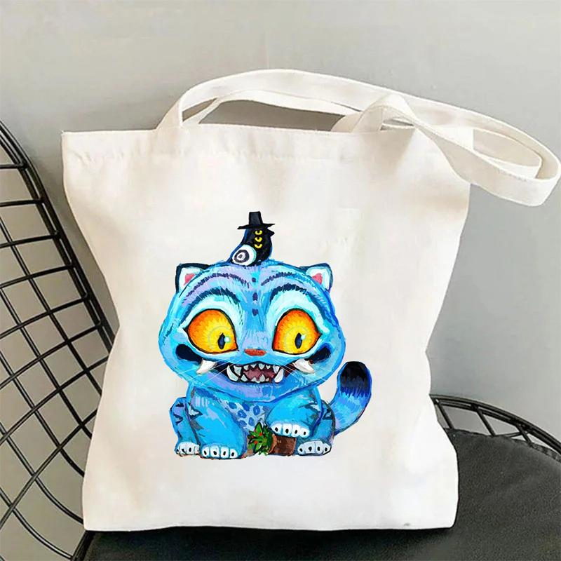 New Kpop Demon Hunters Black White Canvas Bag Saja Boys Anime Print Tote Bag Girls Trendy Lightweight Shoulder Bag