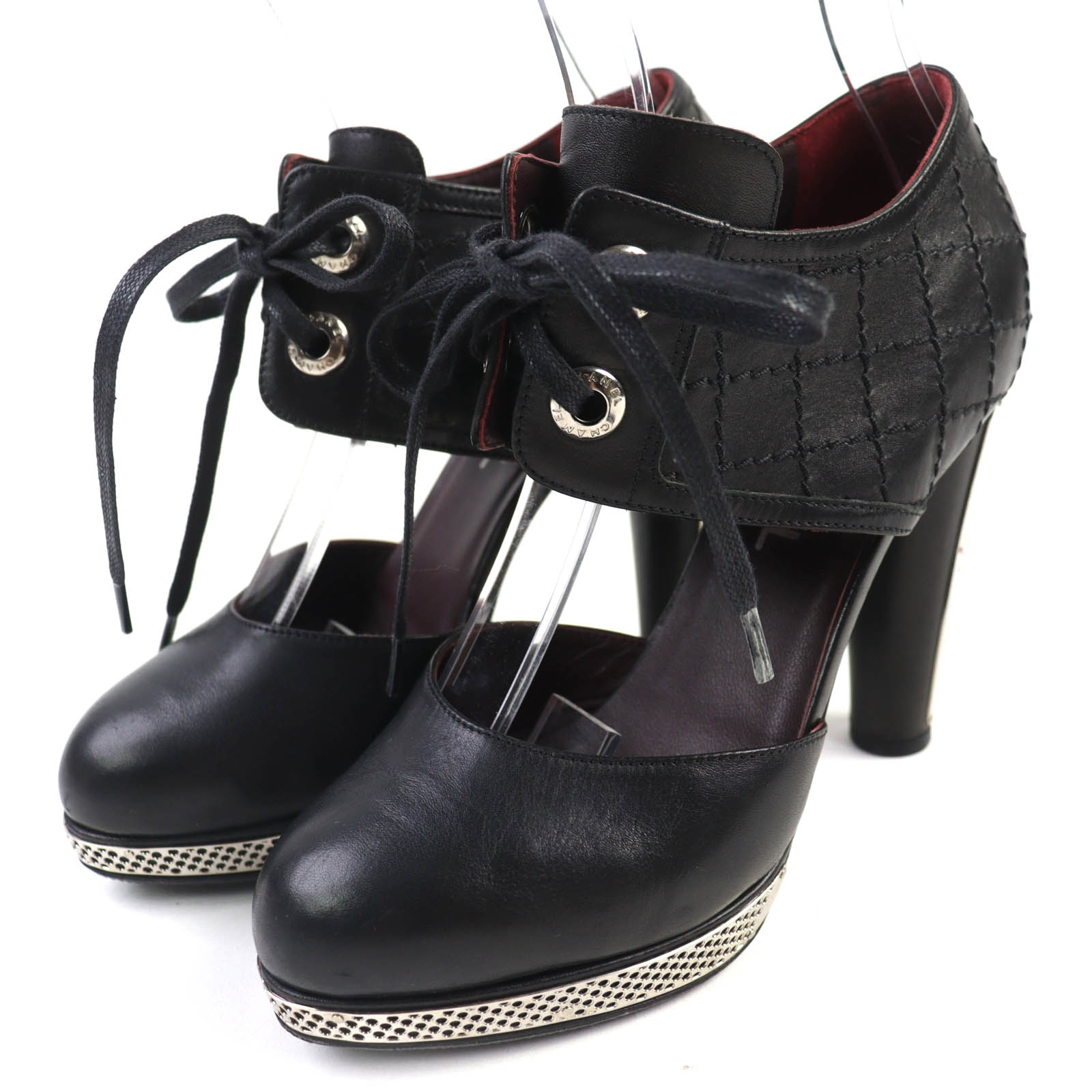 

CHANEL pumps COCO Mark Matelasse Lace-Up Leather Black Silver Women 36 G26107 Used