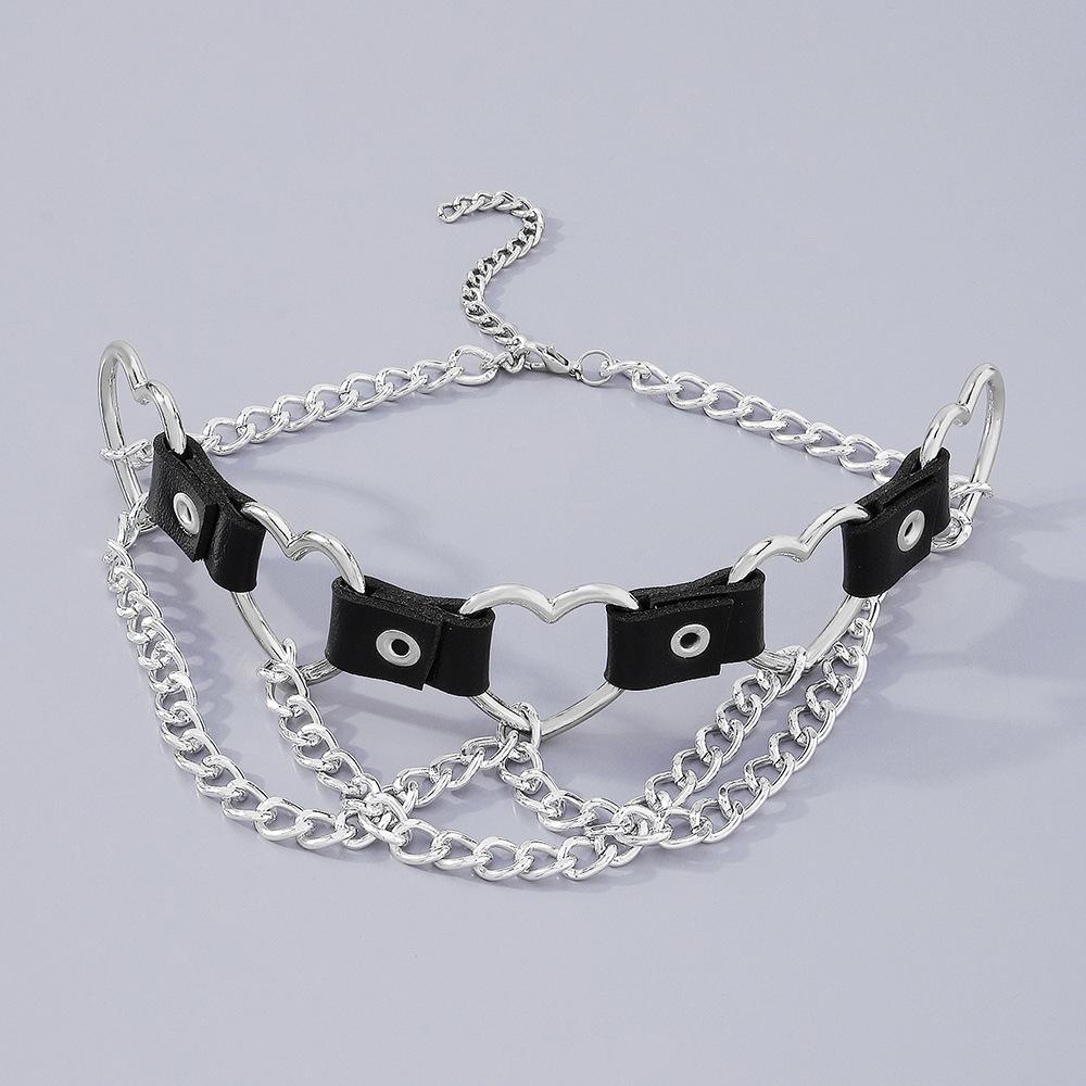 Women Hip Hop Punk Style Exaggerated Necklace Metal Texture PU Heart Jewelry Trendy Cool Personality Clavicle Necklace Jewelry