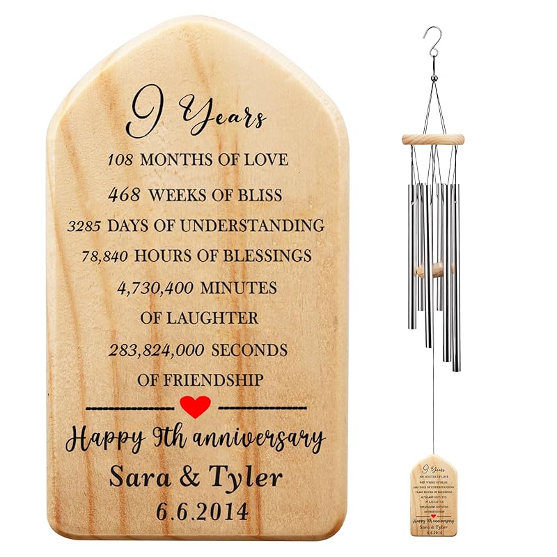 5 Years Anniversary Wind Chime, Happy 5th Anniversary Gift, 5 Years of Marriage, Wood Wedding Anniversary Keepsake for Couples Husband Wife,
