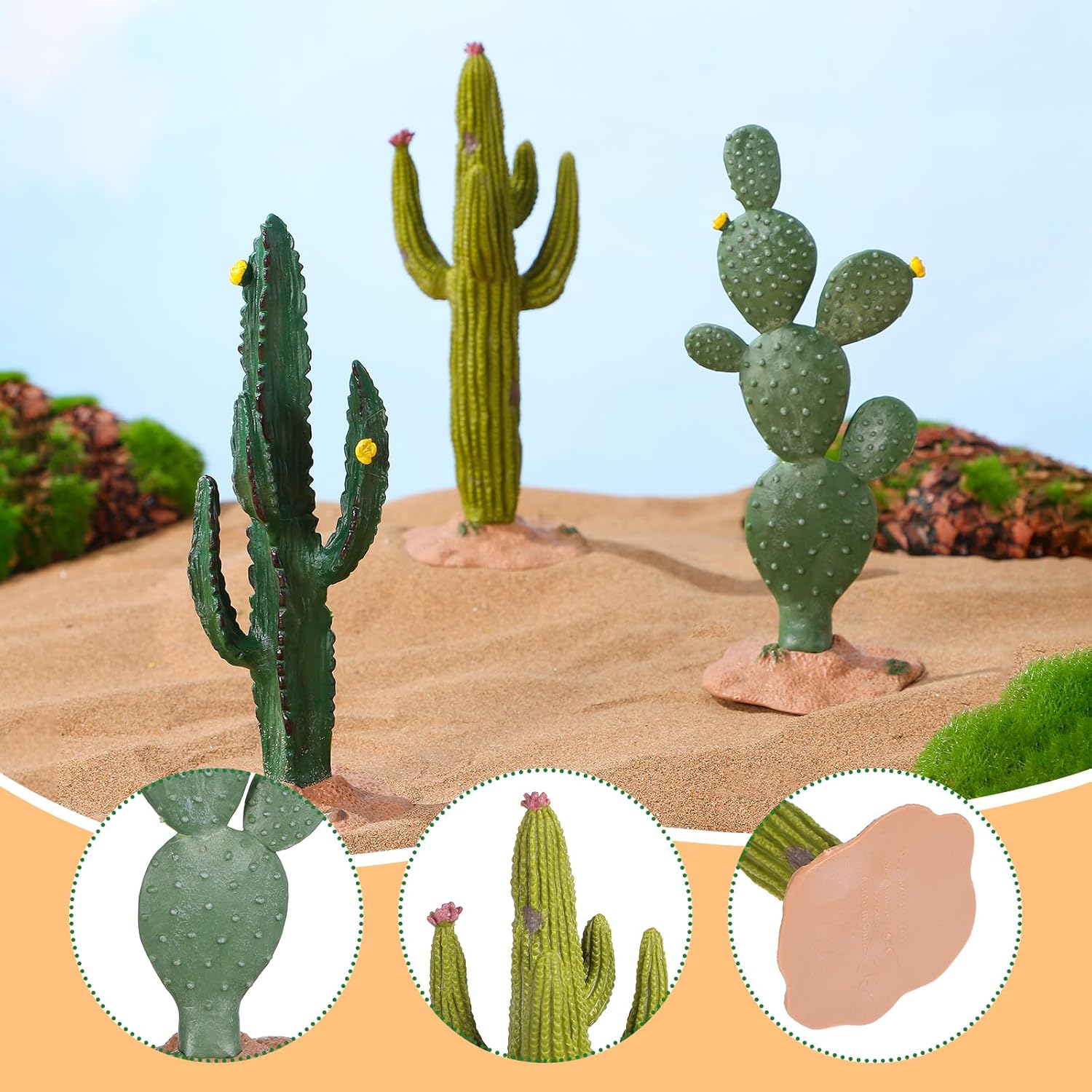ARTIBETTER 3 шт. Искусственный кактус Зеленый имитированный кактус Искусственный песок Декор Суккулент-муляж Декор Искусственные растения-кактусы Настольное украшение Центральные композиции для