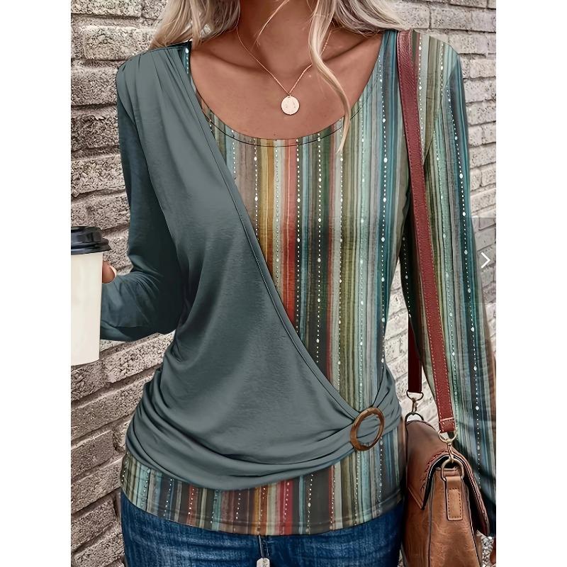 

QICED Women s Fashion Casual Long Sleeve O Neck Blouses & Shirts Unique design S зелёный