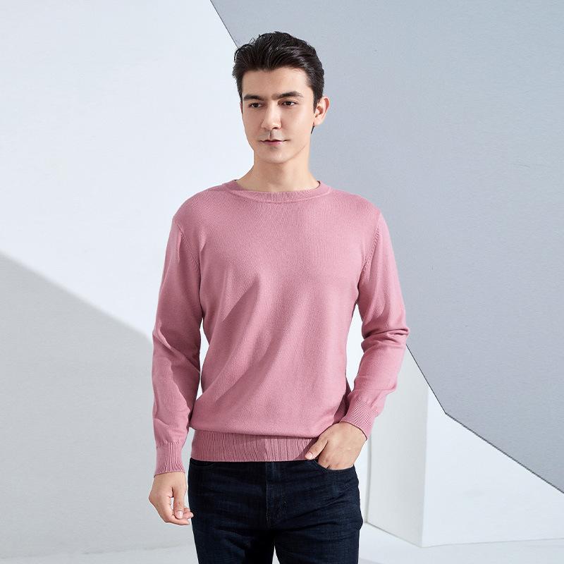 Autumn and Winter Men's Round Neck Loose Thickened Pullover Knit Sweater Solid Color Long-sleeved Short Section of Business Bottoming Warm Sweater