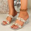 Fashion Elegant Ladies Pearls Pvc Transparent Sandals Slip On Clear High Heels Slippers Woman Square Toe Silver Shoes Sandalias De Mujer