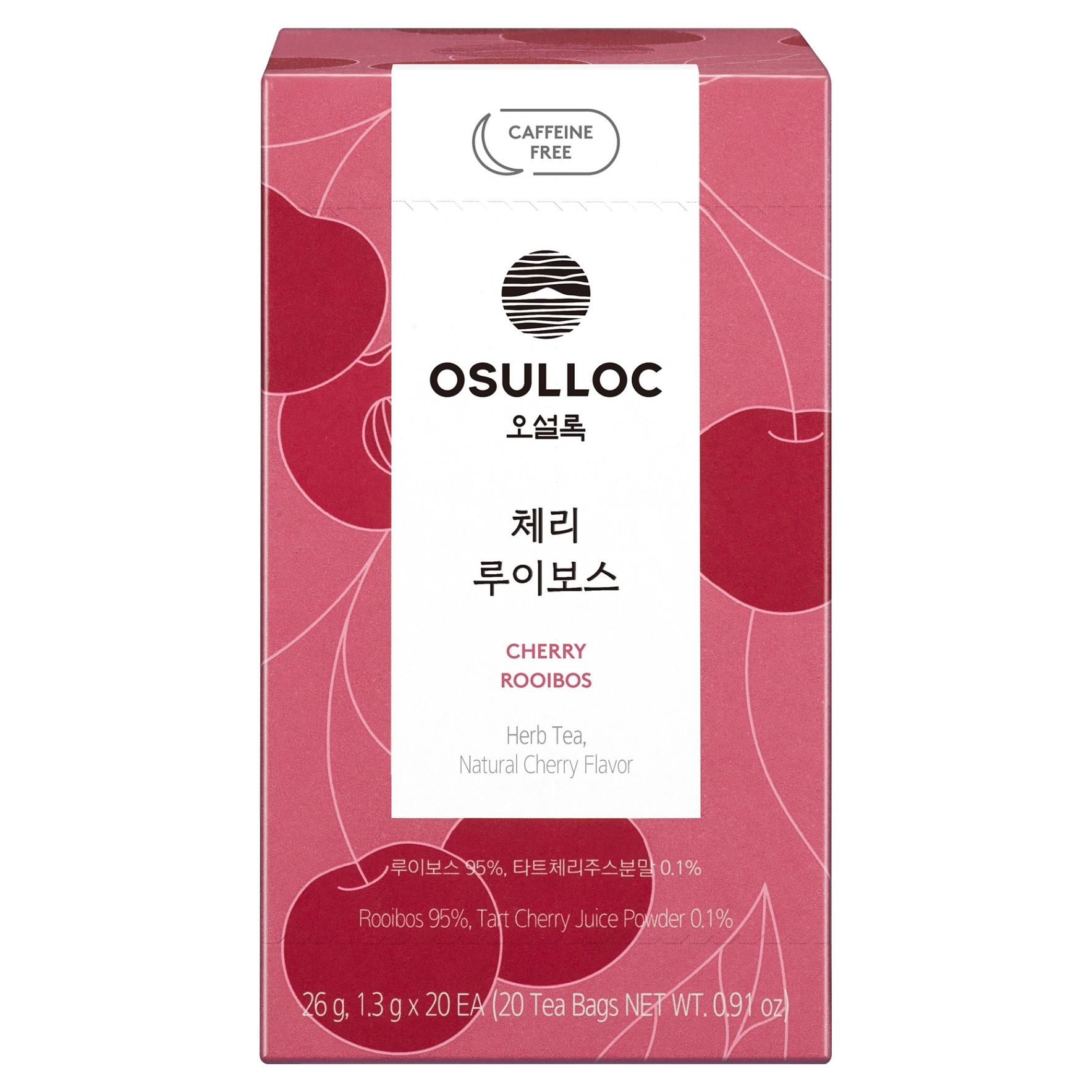 OSULLOC Cherry Rooibos Herbal Tea Bags Caffeine-Free Sweet Cherry Blended Tea 26g 1.3g x 20ea X 1box