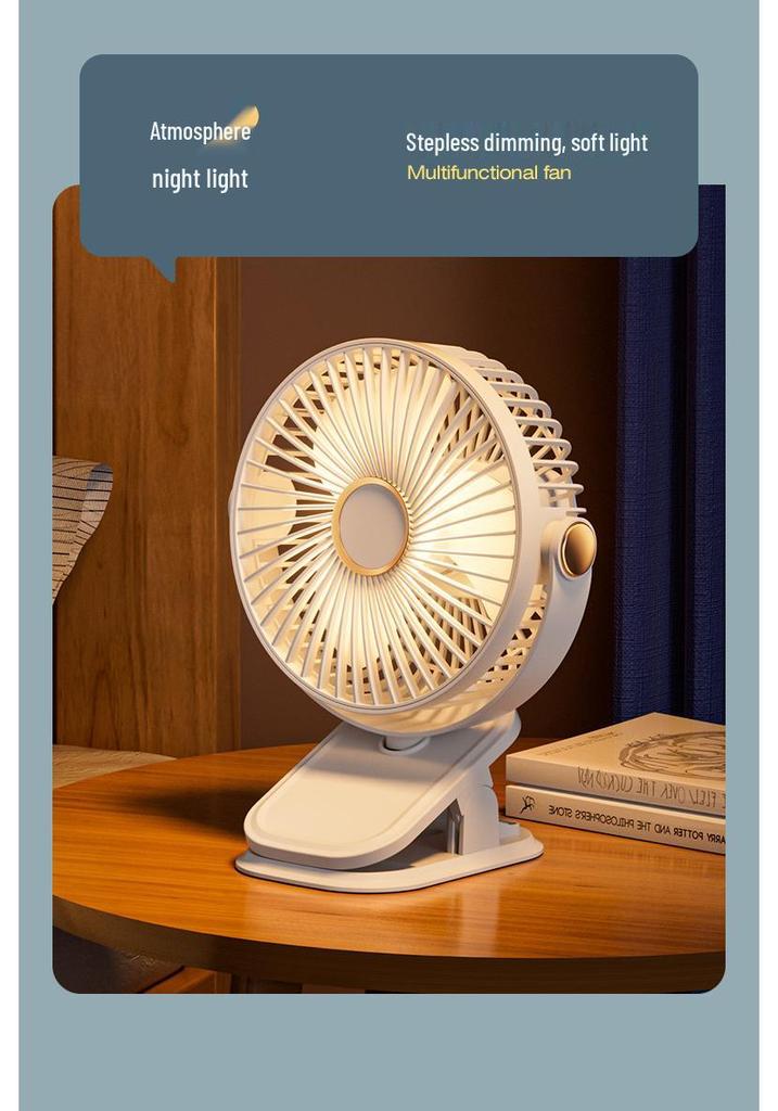 Rechargeable & Plug-in Desktop Clip Fan with Night Light - Silent High Wind Power for Office & Dormitory Use