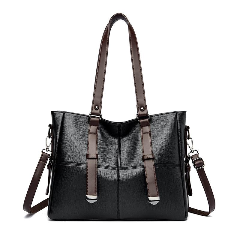 Large Capacity Retro Tote Bag Solid Color Casual Women's Shoulder Bag Mother Bag