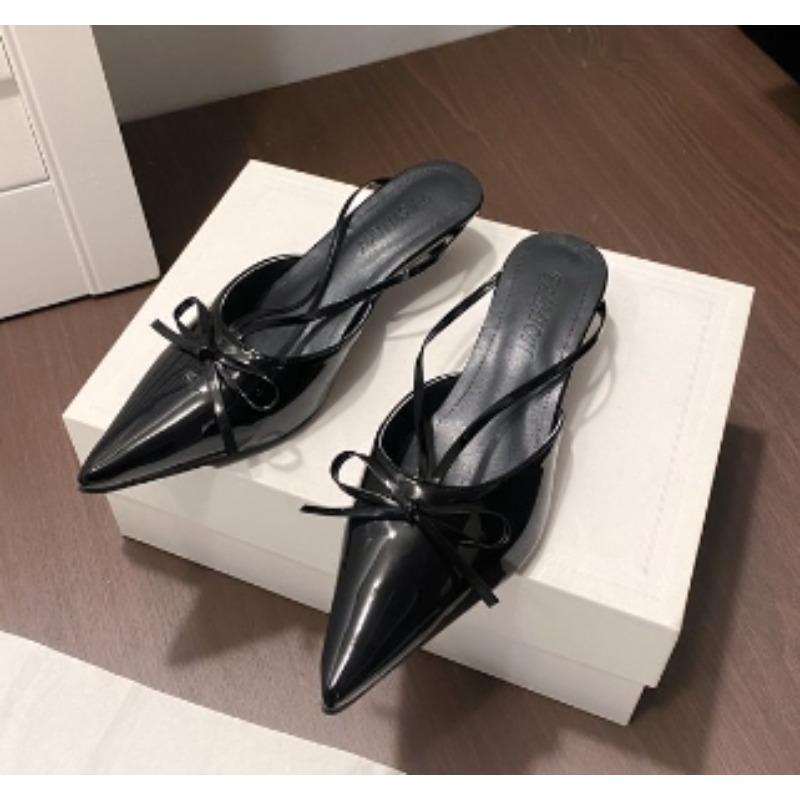 Fashion New Fashion Design Butterfly-Knot Pointed Toe Low Thin Heels Mules Slippers Women Pumps Shallow Slingback Sandal Female Shoes