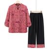 In the Elderly Summer Suit Female Grandma Medium Sleeve New Mother Cheongsam Collar T-shirt Two-piece Set Wife Retro