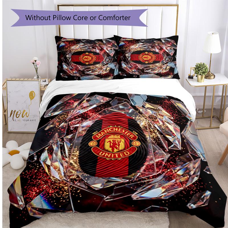 Σετ Κλινοσκεπασμάτων 3 Τεμαχίων με Σχέδιο Manchester United Μαλακό Φιλικό προς το Δέρμα Πλενόμενο Σετ Καλύμματος Παπλώματος & Μαξιλαροθηκών Όλες τις Εποχές Υπνοδωμάτιο