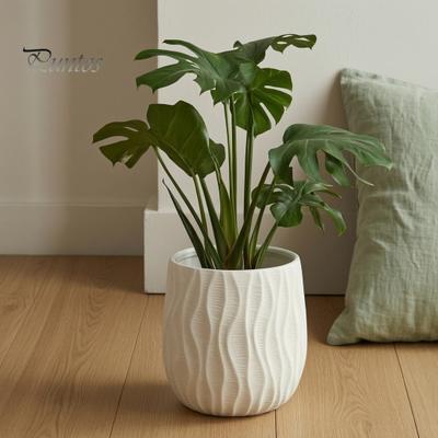 Modern Plant Containers with Saucers Planter Drainage Hole And Saucer, Water Ripple Texture Flower Pots for Patio Pot, Pot Indoor Outdoor Plants